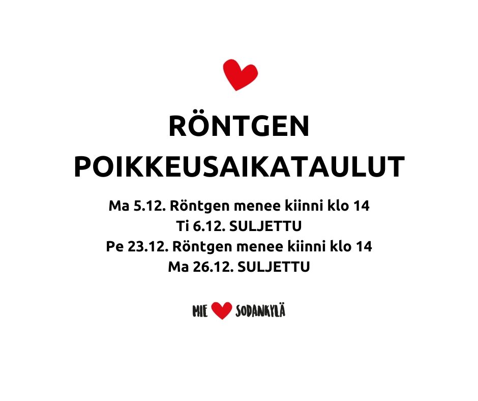 Röntgenin joulukuun poikkeusaikataulut | Sodankylän kunta