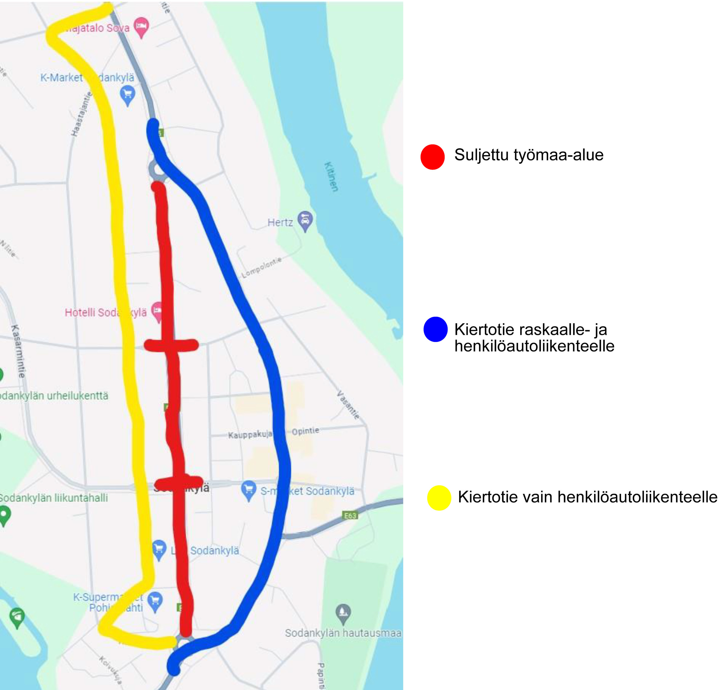 Päällystystöitä Sodankylän keskustassa 25.-26.6.2024